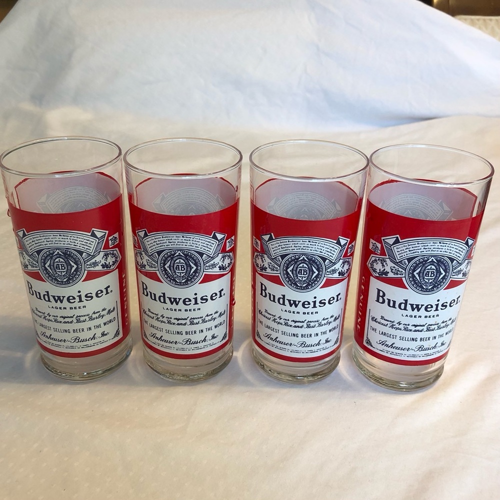 Budweiser Glasses  6” Tall, Set of 4